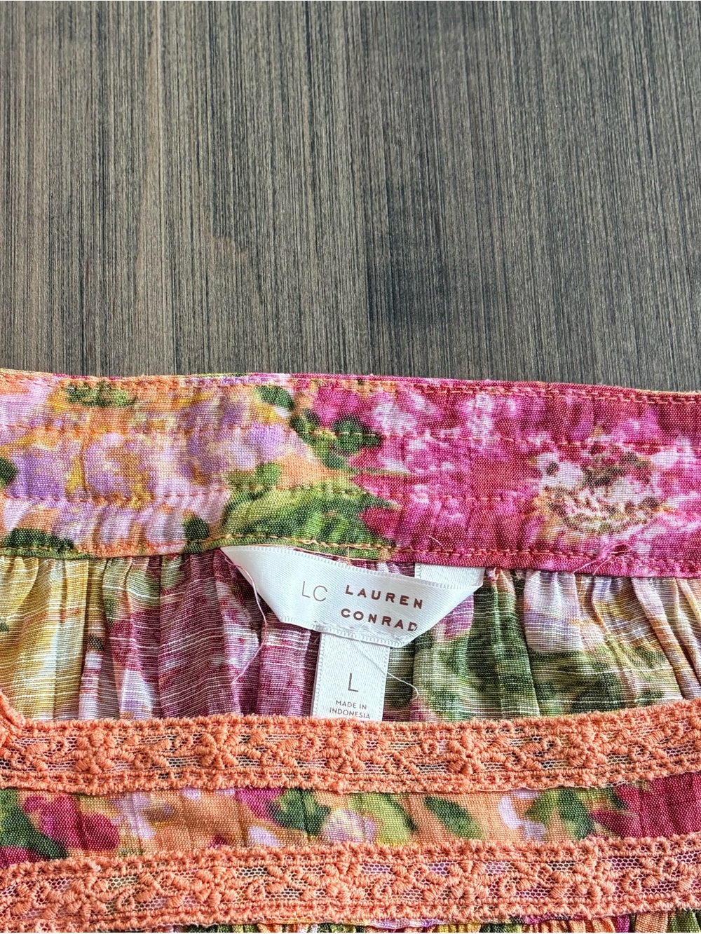 LC Lauren Conrad Pink, Yellow & Green Floral Peasant Top - Picture 2 of 3